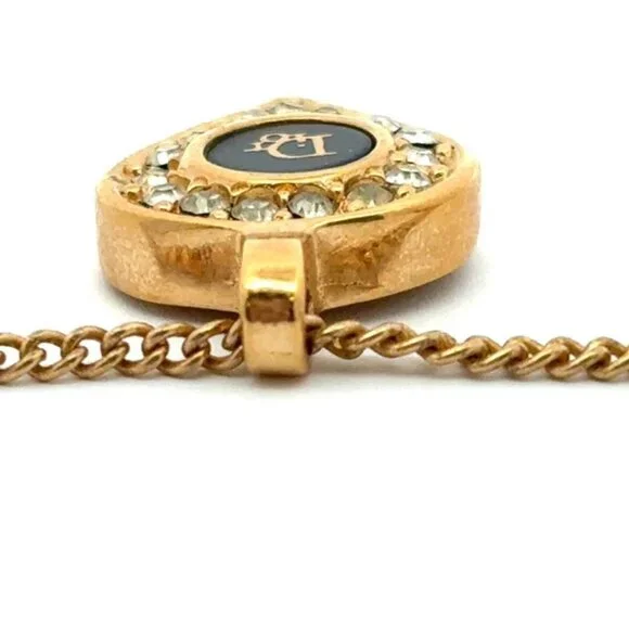Christian Dior Vintage Rhinestone Crystal Round Necklace Gold Plated